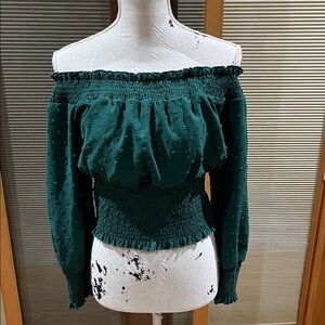 Cropped off the shoulder green top - size small